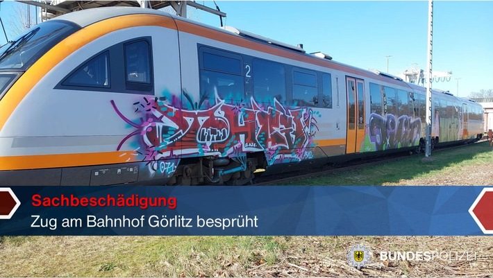 Großflächiges Graffiti an Zug im Görlitzer Bahnbetriebshof entdeckt Zug mit großflächigem Graffiti am Bahnhof Görlitz