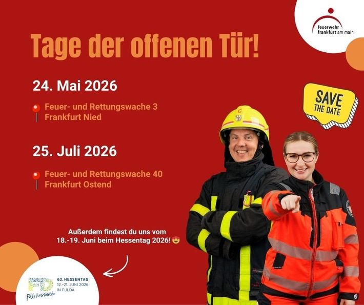 Feuerwehr Frankfurt lädt 2026 zu Tagen der offenen Tür und Hessentagspräsentation ein Feuerwehrfahrzeuge und Einsatzkräfte bei einem Tag der offenen Tür